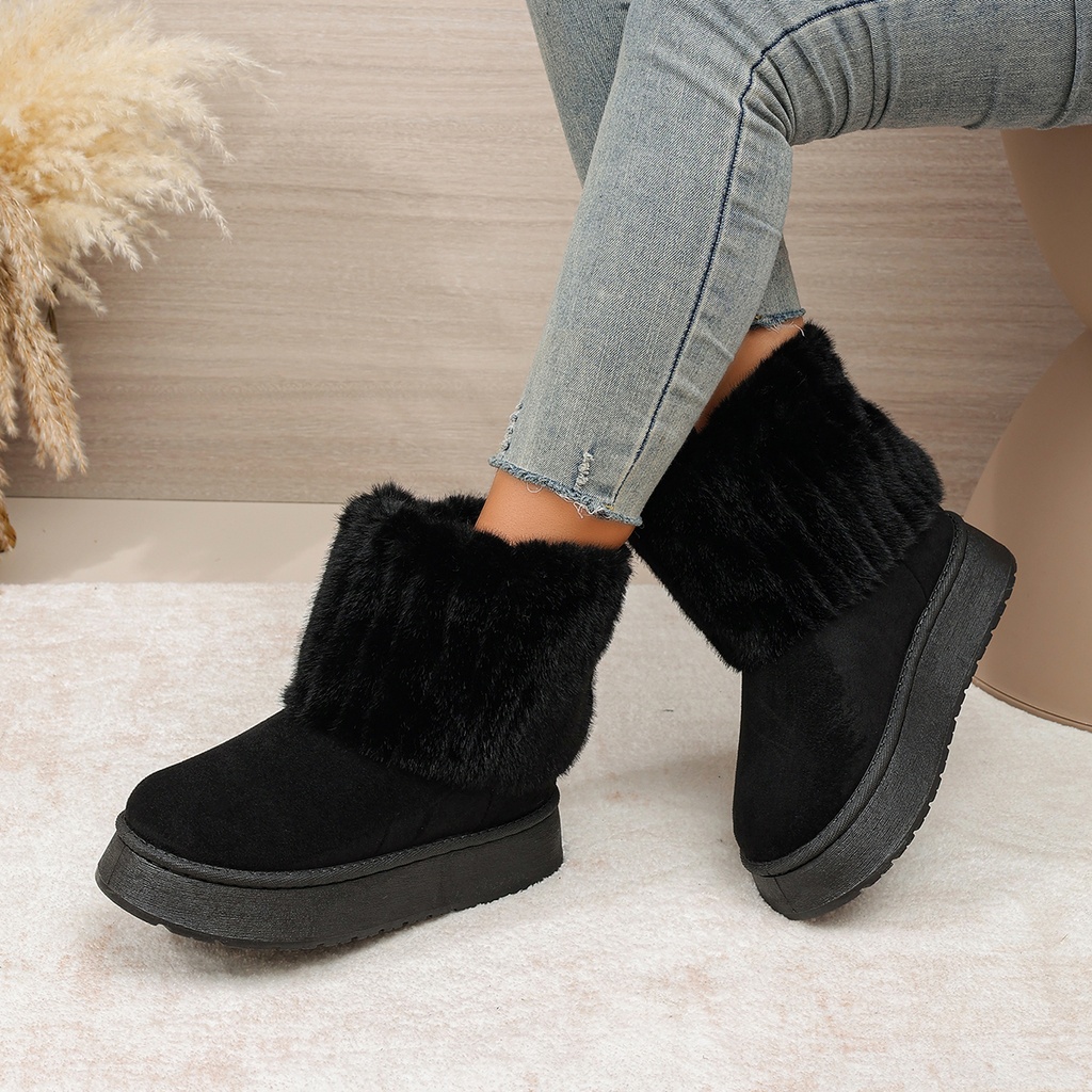 Botas de Nieve Forro de Peluche Negro, Talla 38