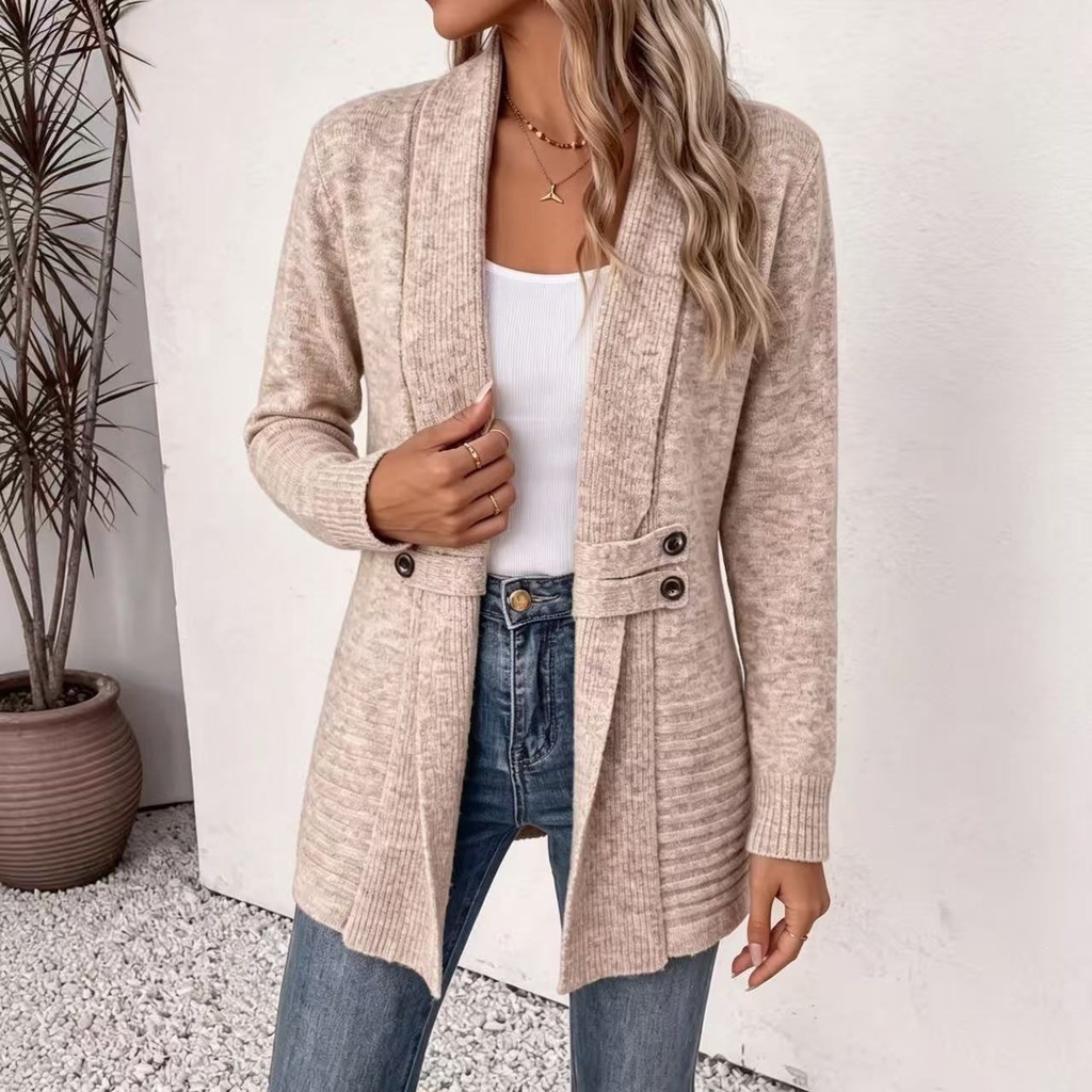 Cárdigan con Tirante Decorativo Caqui, Talla M